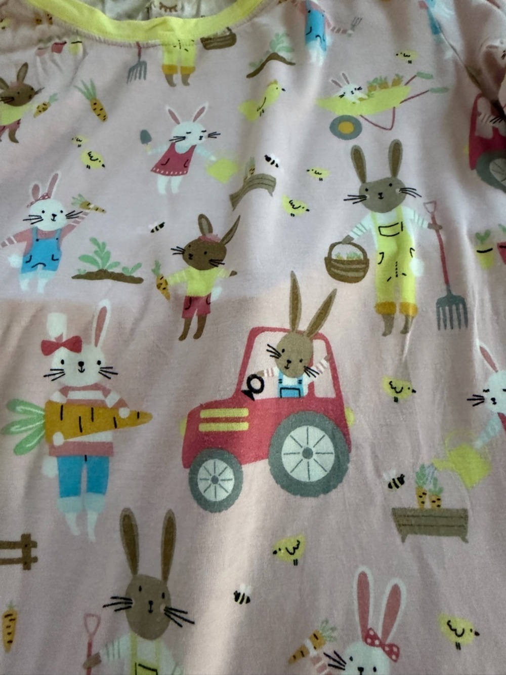 Little Sleepies Pink Bunny Garden Long Sleeve Pajama Set with Yellow Trim - Picture 2 of 3